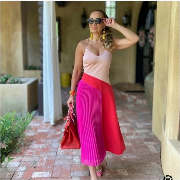 Cushnie X Target Color Block Pleated Slip Dress Size 12 - Picture 5 of 15